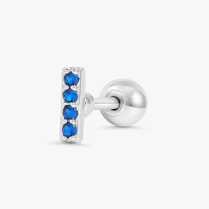 Sapphire Blue 3A CZ  Bar Flat Back Piercing Earring