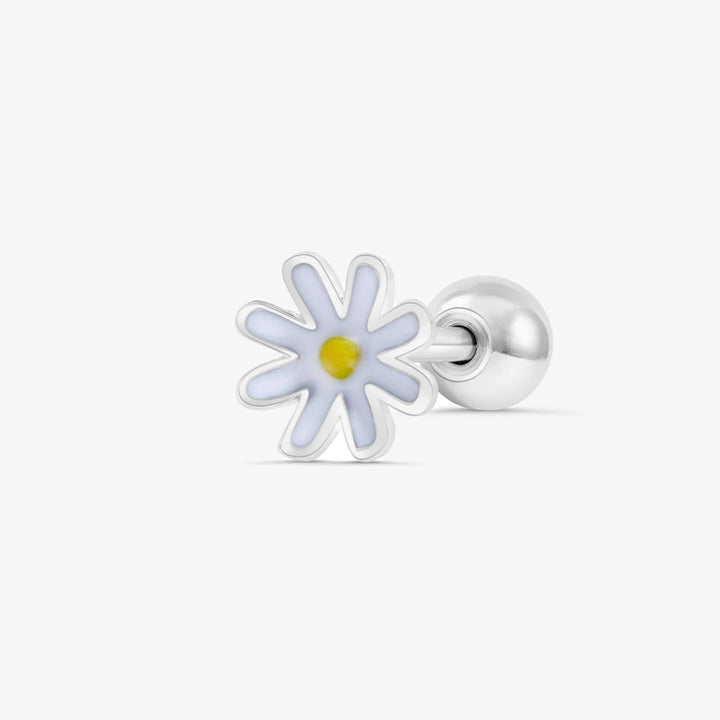 White Enamel Daisy Flower Flat Back Piercing Earring
