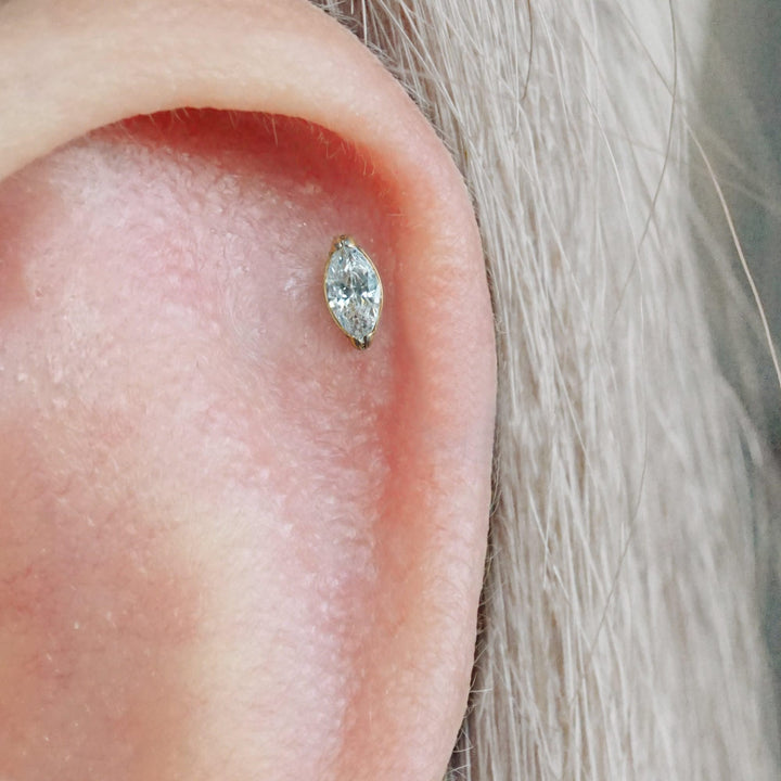 Tiny Marquise Crystal 3A CZ Push Pin Piercing Earring