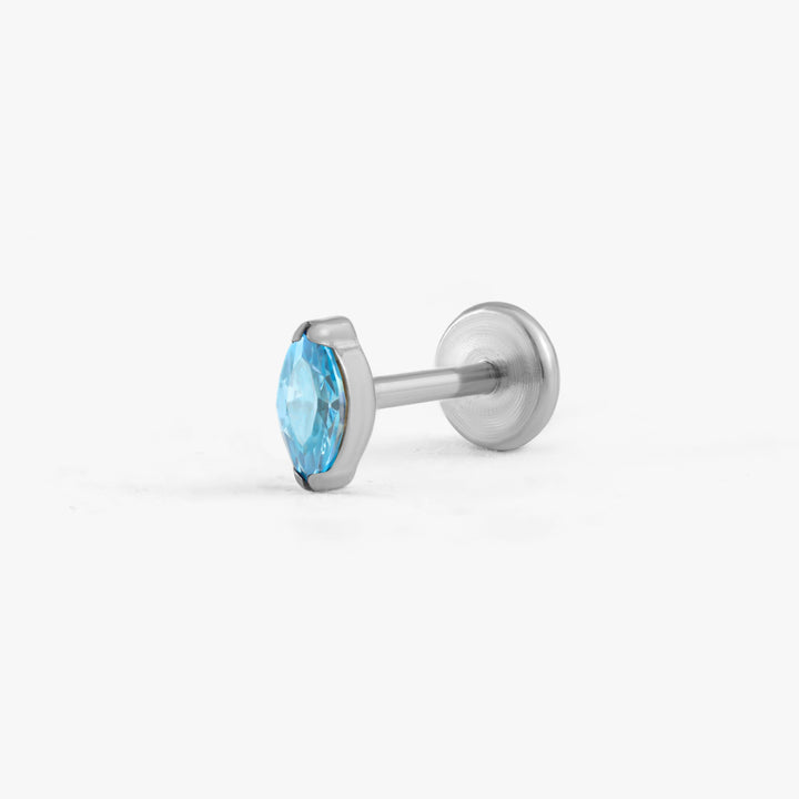 Tiny Marquise Aquamarine Light Blue 3A CZ Push Pin Piercing Earring