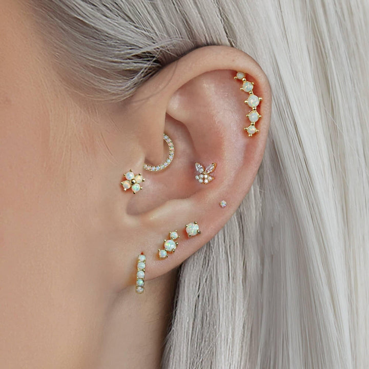 Curved White Opal Flat Back Piercing Earring