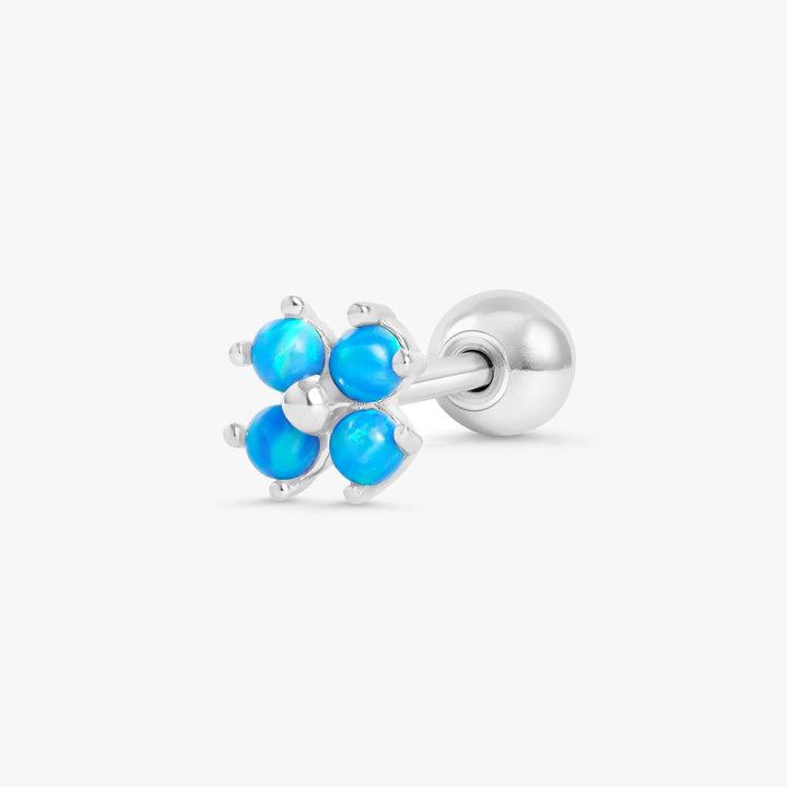 Blue Opal Four Leaf Clover Lotus Flat Back Piercing Earring