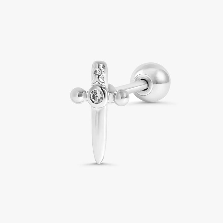 Schlichter Piercing-Ohrring mit flacher Rückseite und Kreuz-/Schwertmotiv
