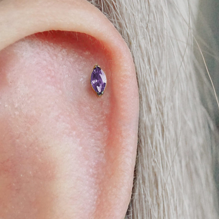 Tiny Marquise Amethyst Purple 3A CZ Push Pin Piercing Earring