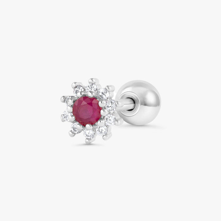 Ruby Red 3A CZ  Sunflower Flat Back Piercing Earring