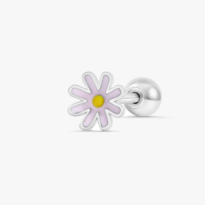 Pink Enamel Daisy Flower Flat Back Piercing Earring