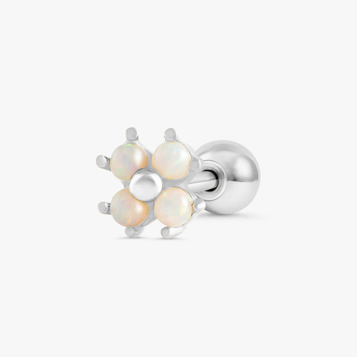 White Opal Four Leaf Clover Flat Back Piercing Earring