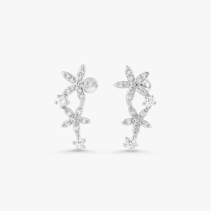 Helix Crystal 3A CZ  Double Flower Flat Back Piercing Earring-Right Ear