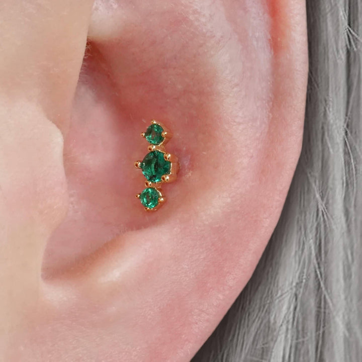 Triple Emerald Green 3A CZ  Flat Back Piercing Earring