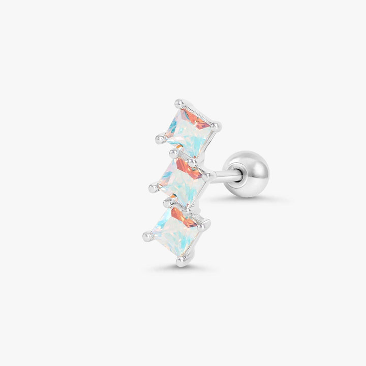 Triple Square White AB 3A CZ  Stone Flat Back Piercing Earring