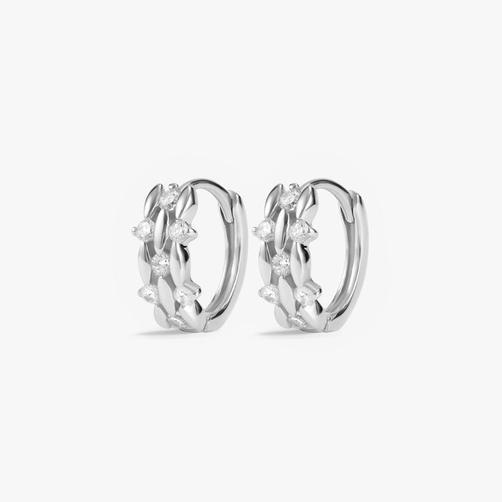 Triple Layer Crystal 3A CZ Connected Hoop Earrings-EricaJewels