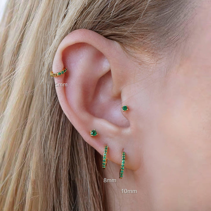 Multiple Sizes Emerald Green 3A CZ Slim Hoop Earrings-EricaJewels