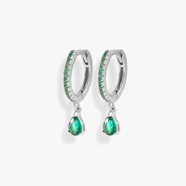 Emerald Green 3A CZ Teardrop Hoop Earrings-EricaJewels