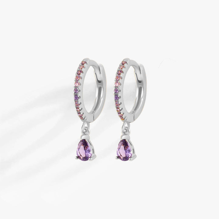 Amethyst Purple 3A CZ Teardrop Hoop Earrings-EricaJewels