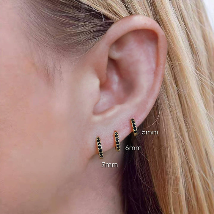 Multiple Sizes Black 3A CZ Hoop Earrings-EricaJewels