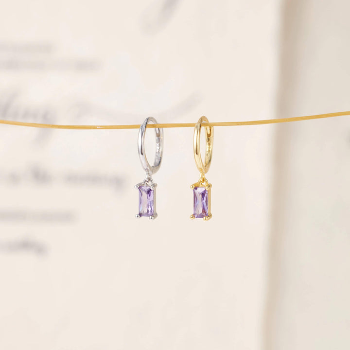 Crystal 3A CZ Baguette Hoop Earrings With Charm-EricaJewels