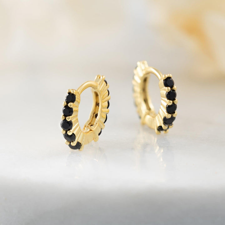 6MM Black 3A CZ Upper Helix Huggie Hoop Earrings-EricaJewels