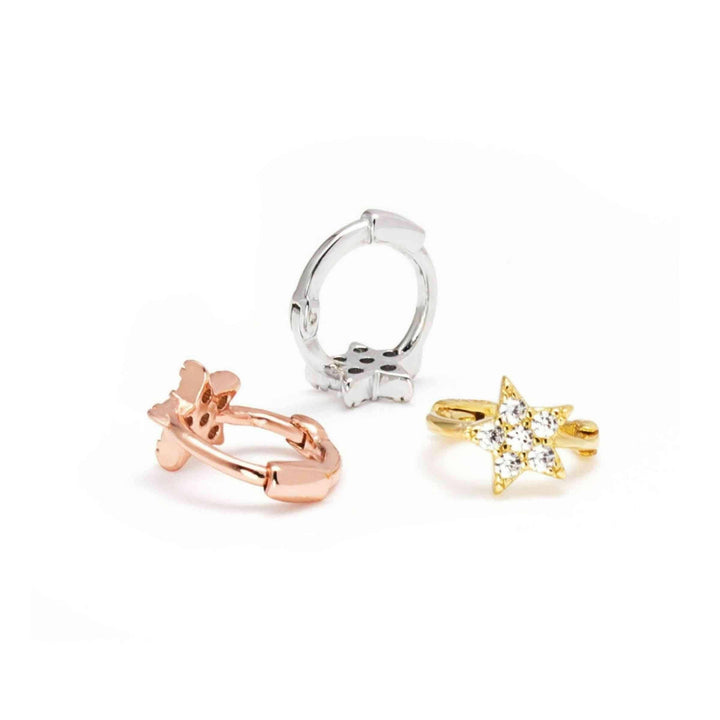 Tiny Crystal 3A CZ Star Huggie Hoop Earrings-EricaJewels