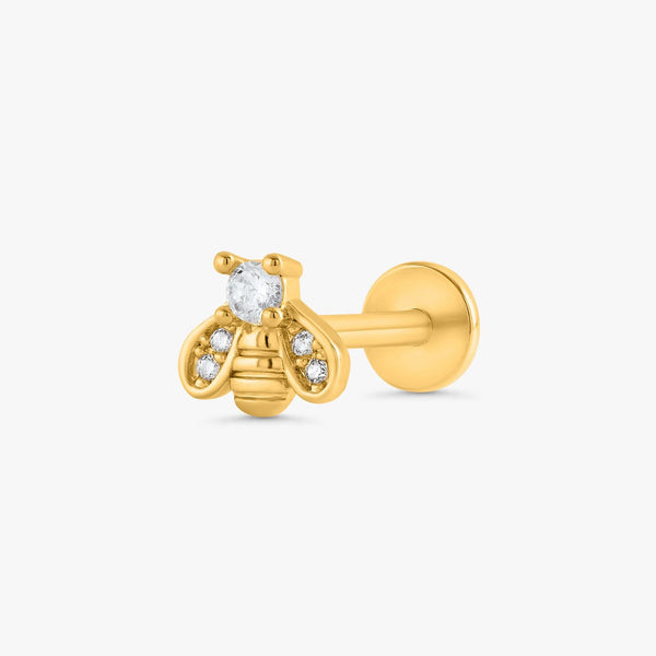 Color_Gold,Bar Type & Materials_Labret (Titanium);Humble Bee Crystal 3A CZ Flat Back Piercing Stud