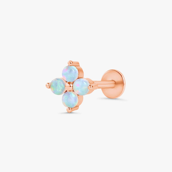 White Opal Four Leaf Clover Lotus Flat Back Piercing Earring