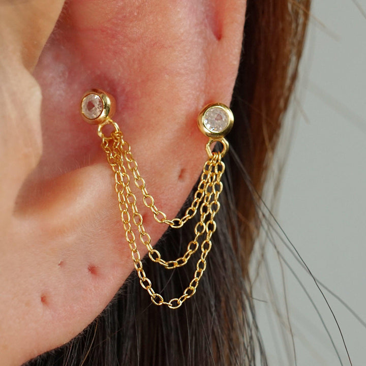 double pierced chain earrings 