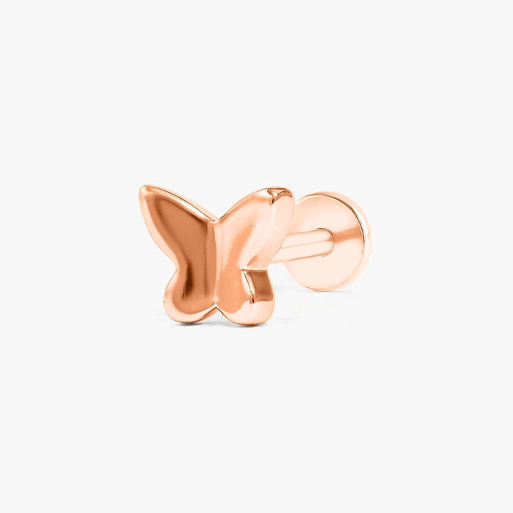 Winziger schlichter Schmetterlings-Piercing-Ohrring mit flacher Rückseite