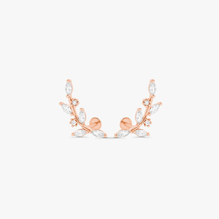 Dainty Crystal 3A CZ  Leaf Flat Back Piercing Earring-Right Ear