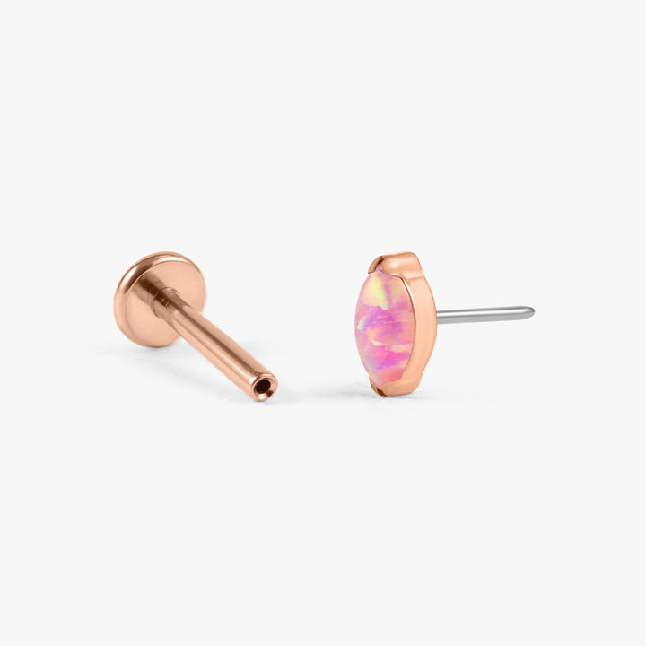 Tiny Marquise Pink Opal Push Pin Piercing Earring