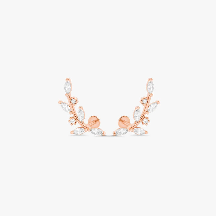 Dainty Crystal 3A CZ  Leaf Flat Back Piercing Earring-Left Ear