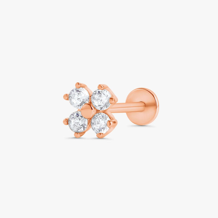 Crystal 3A CZ   Four Leaf Clover Flat Back Piercing Earring