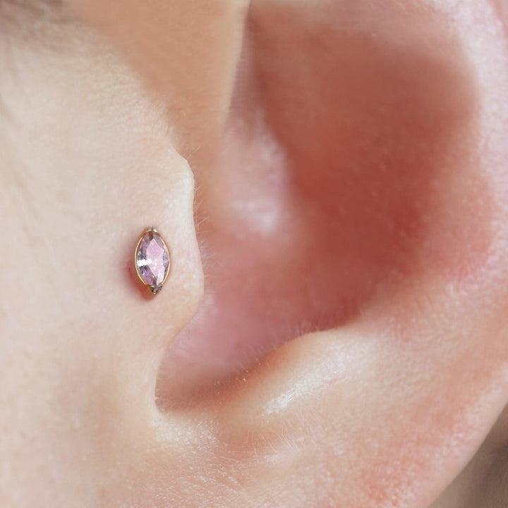 Tiny Marquise Pink 3A CZ Push Pin Piercing Earring