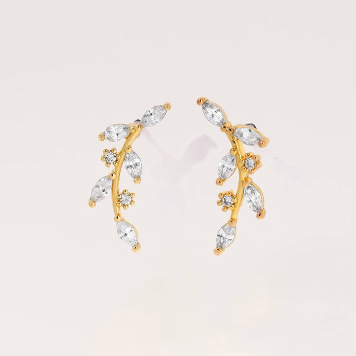 Dainty Crystal 3A CZ  Leaf Flat Back Piercing Earring-Right Ear