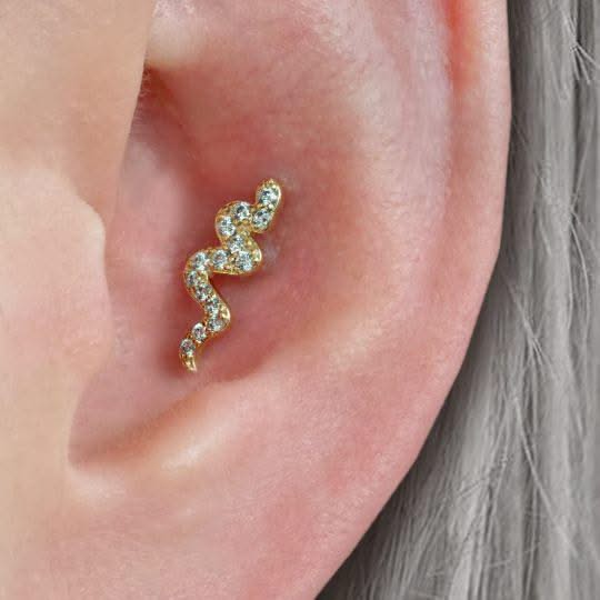 Crystal 3A CZ  Snake Flat Back Piercing Earring