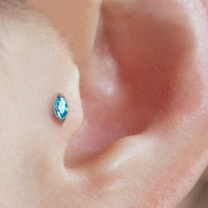Tiny Marquise Aquamarine Light Blue 3A CZ Push Pin Piercing Earring