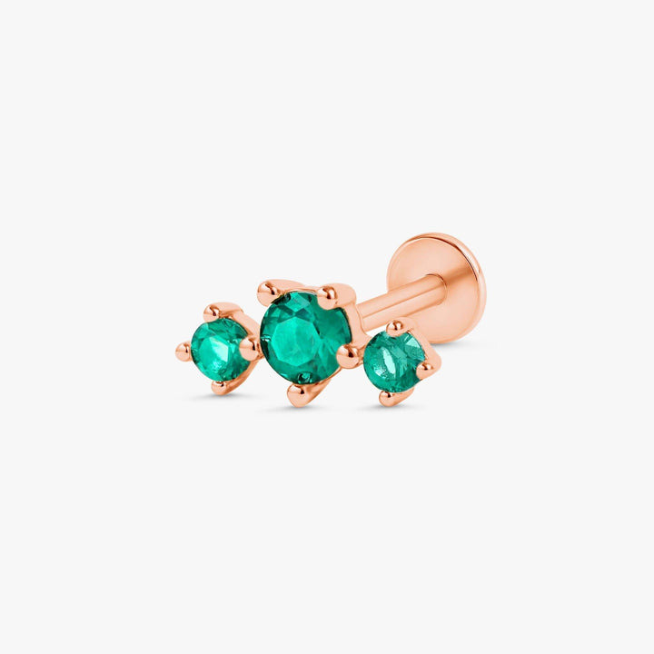 Triple Emerald Green 3A CZ  Flat Back Piercing Earring