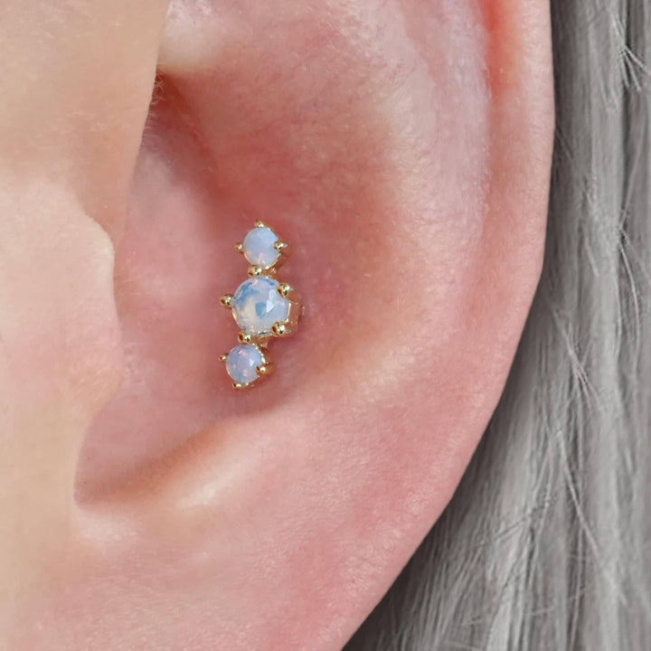 Trinity Pink Moonstone Flat Back Piercing Earring