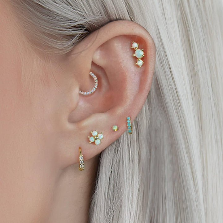 White Opal Four Leaf Clover Flat Back Piercing Earring