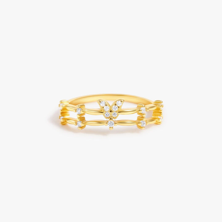 Insect Butterfly Double Layer Crystal 3A CZ Ring