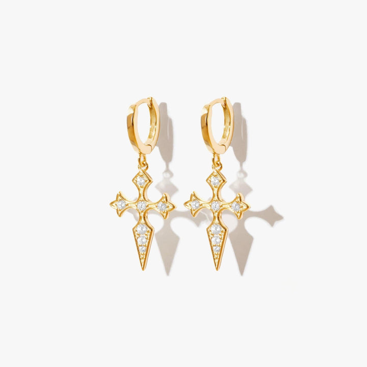 Jewelled Drop Cross Crystal 3A CZ Dangly Hoop Earrings