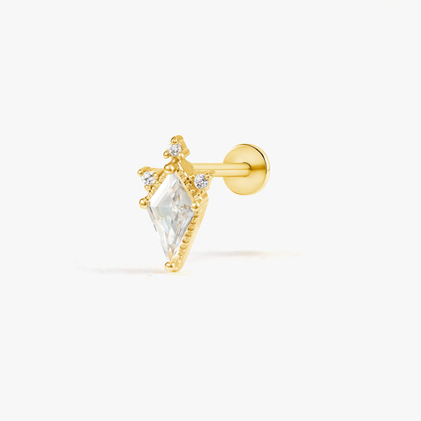 Color_Gold,Bar Type & Materials_Labret (Titanium);Kite Cut Crystal 3A CZ Flat Back Piercing Earring