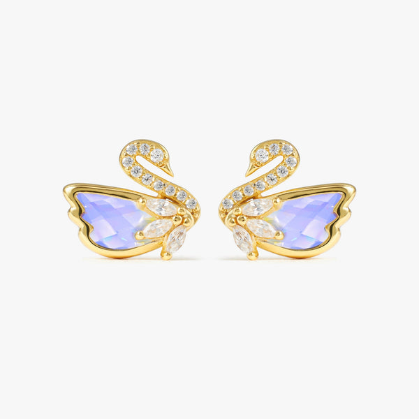 Luxury Aurora Swan Stud Earrings | Water Resistant