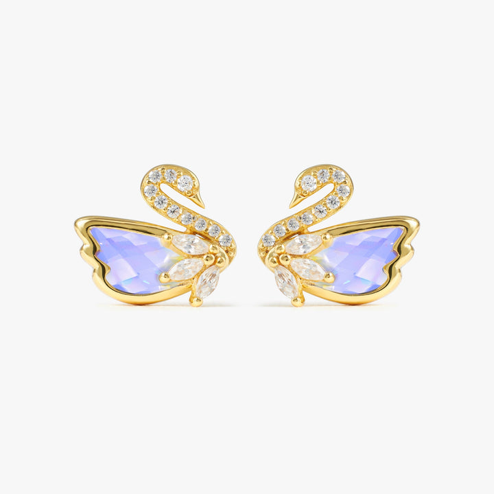Luxury Aurora Swan Stud Earrings | Water Resistant
