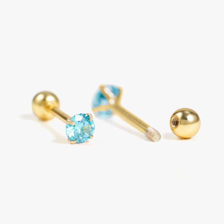 Multiple Sizes Aquamarine Light Blue 3A CZ Birthstone Screw Back Earrings