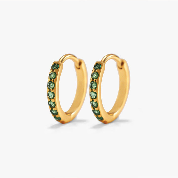 Multiple Sizes Emerald Green 3A CZ Slim Hoop Earrings