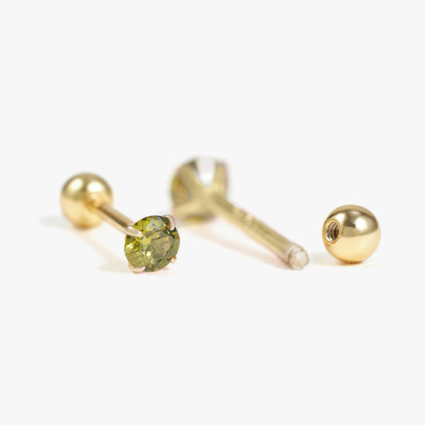 Multiple Sizes Peridot Green 3A CZ Birthstone Screw Back Earrings