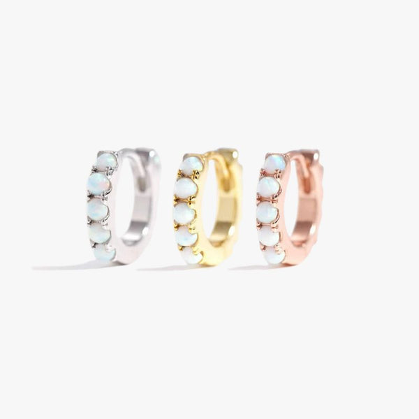 Multiple Sizes White Opal Hoop Earrings