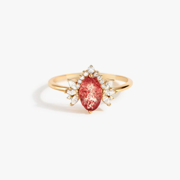 Natural Strawberry Pink Rose Quartz Oval Ring
