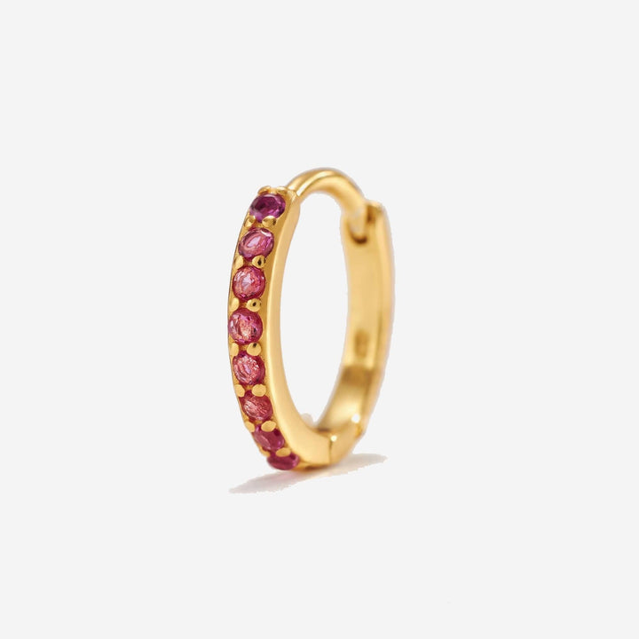 Pave Ruby Red 3A CZ Huggie Hoop Earrings