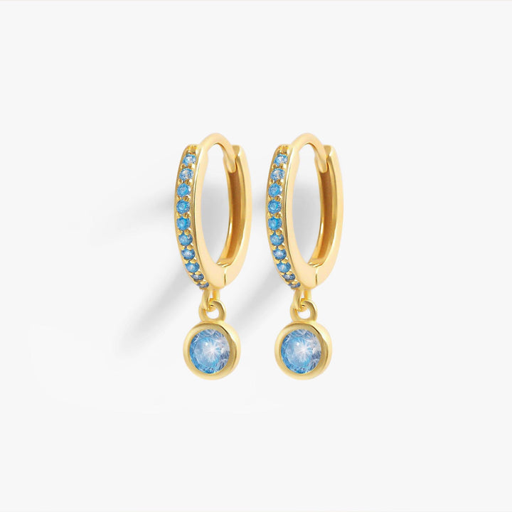 Paved Aquamarine Light Blue 3A CZ Birthstone Hoop Earrings