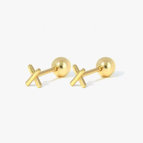 Plain X Letter Screw Back Earrings